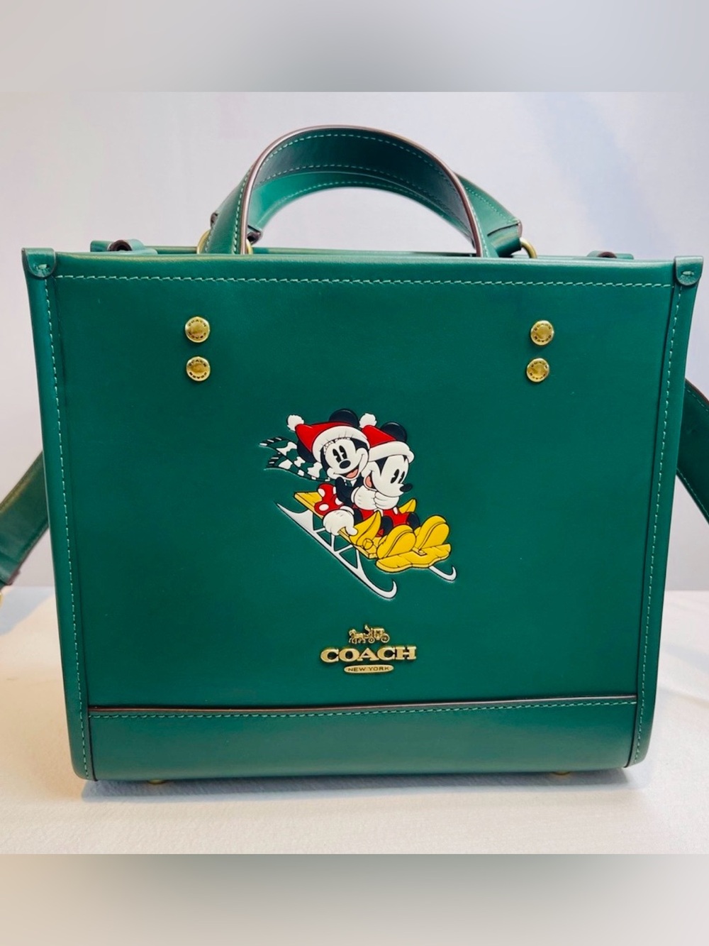 Coach Disney100 Mickey Minnie Ski Green Leather Tote CM844